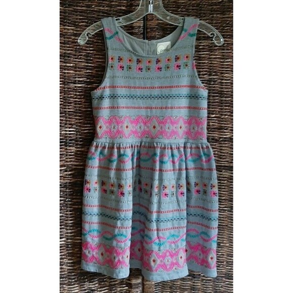 Peek Other - Peek Embroidered Tank Dress Girls XL Gray Kids Metallic Floral Party Sleeveless